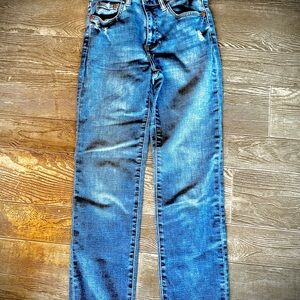 DAZE High Rise Straight Leg Jeans Size 25 Raw Hem Vintage Wash Denim